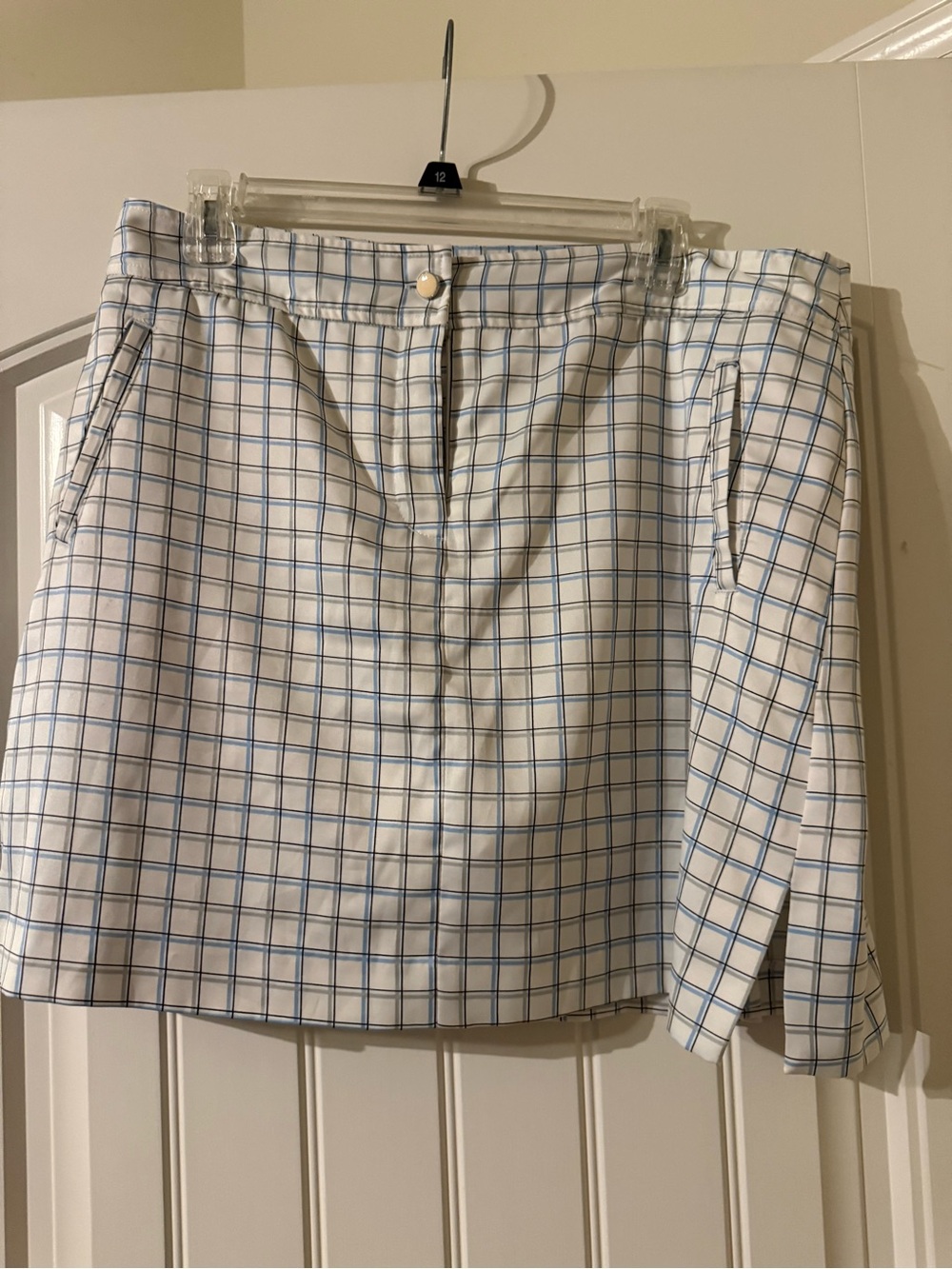 Izod White Mini Skirt with Light Blue Plaid